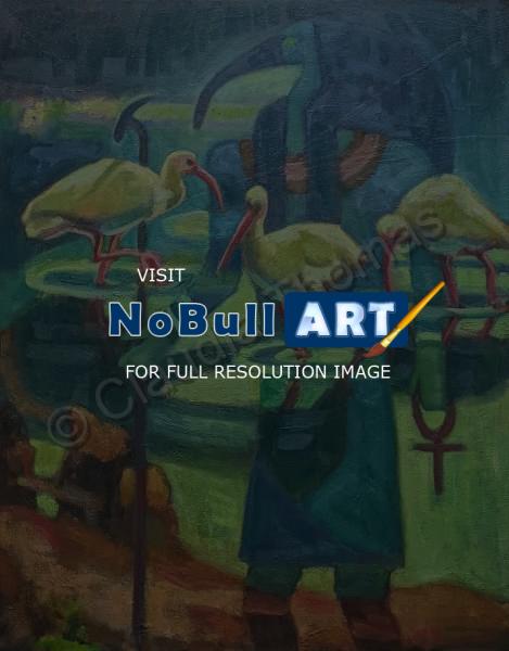 Birds - Thoth Ibis Diety - Oil On Canvas