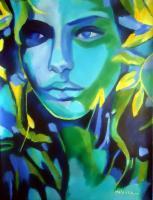 Lady Blue - Sold - Acrylic On Canvas Paintings - By Helena Wierzbicki, Contemporary Painting Artist