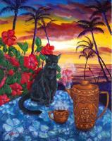 Kona Kat - Acrylic On Canvas Paintings - By Laura Milnor Iverson, Impressionist Painting Artist