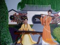 Song Ladies Playing Guzheng  And Flute - China - Oil On Canvas Paintings - By Qiufen Wei Marmo, Realism Painting Artist