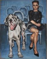 Lady With The Dog - Oil On Linen Paintings - By Varvara Varvara, Figurative-Female Painting Artist