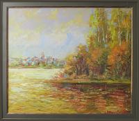 City Lake - Oil  Cardboard Paintings - By Liudvikas Daugirdas, Impressionism Painting Artist