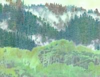 Fog In The Pine Forest - Mixed Media Paintings - By Anna Helena Fisher, Composition Painting Artist