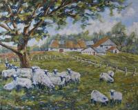 Gathering Of Sheep Fram Painting By Prankearts - Oil On Canvas Paintings - By Richard T Pranke, Impressionist Painting Artist