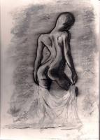 Nude With Sheet - Charcoal Drawings - By Eamon Gilbert, Nude Drawing Artist