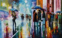 Bus Stop - Under The Water - Oil Paintings - By Leonid Afremov, Palette Knife Painting Artist