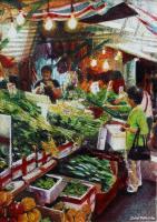 Fresh Vegetables Wet Market - Watercolour And Ink Paintings - By Julia Patience, Realism Painting Artist