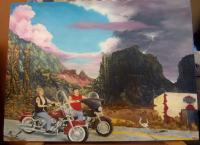 Biker Couple - Oil Paint On Canvas Paintings - By Perry Holmes, Fantasy Painting Artist