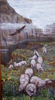 Sheep In The Mountains - Acrylics On Wood Paintings - By Judy Kirouac, Realism Painting Artist
