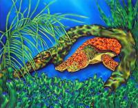 Animals - Curious Sea Turtle - Silk Painting