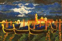 Venice At Night - Tempera Paintings - By Angela Nhu, Impressionist Painting Artist