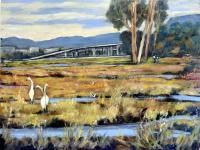 Marshes At Pt Isabel Looking Towards I-80 - Acrylic Paintings - By Juliet Mevi, Impressionism Painting Artist