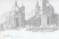 Plaza De Popolo - Rome Italy - Pencil Drawing Drawings - By Dave Barazsu, Realisic Drawing Artist