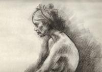 Nude Woman With Head Scarf - Charcoal Drawing Drawings - By Dave Barazsu, Impressionism Drawing Artist