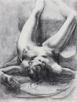 Nude Woman Lying On Back - Charcoal Drawing Drawings - By Dave Barazsu, Impressionism Drawing Artist