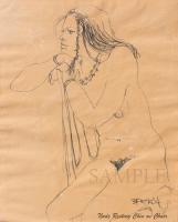 Nude Resting Chin On Chair - Pencil On Newsprint Drawings - By Dave Barazsu, Impressionism Drawing Artist