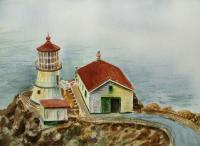 Lighthouse Point Reyes California - Watercolor Paintings - By Artist Irina Sztukowski, Realism Painting Artist