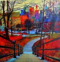 Mount Royal Exit At Peel - Acrylic On Gallery Canvas Paintings - By Marie-Line Vasseur, Modern Painting Artist