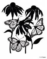Monarchs In The Cone Flowers - Paper Other - By Gabrielle Rogers, Black On White Silhouette Other Artist