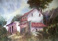 Watercolourvillage Landscape - Village Of India - Watercolor